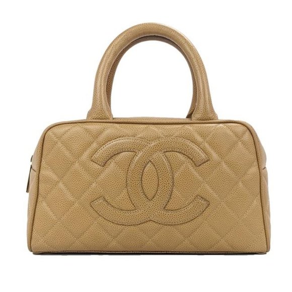 Chanel Handbags - Chanel Tan Caviar Leather Mini Vintage Bowler